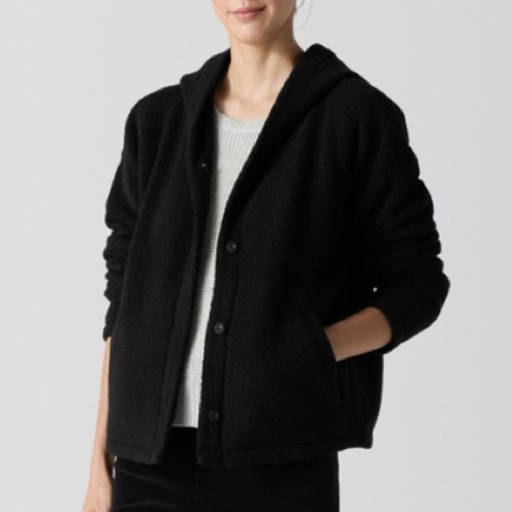 Eileen Fisher Cozy Recycled Wool Boucle Hooded Jacket Medium RMA